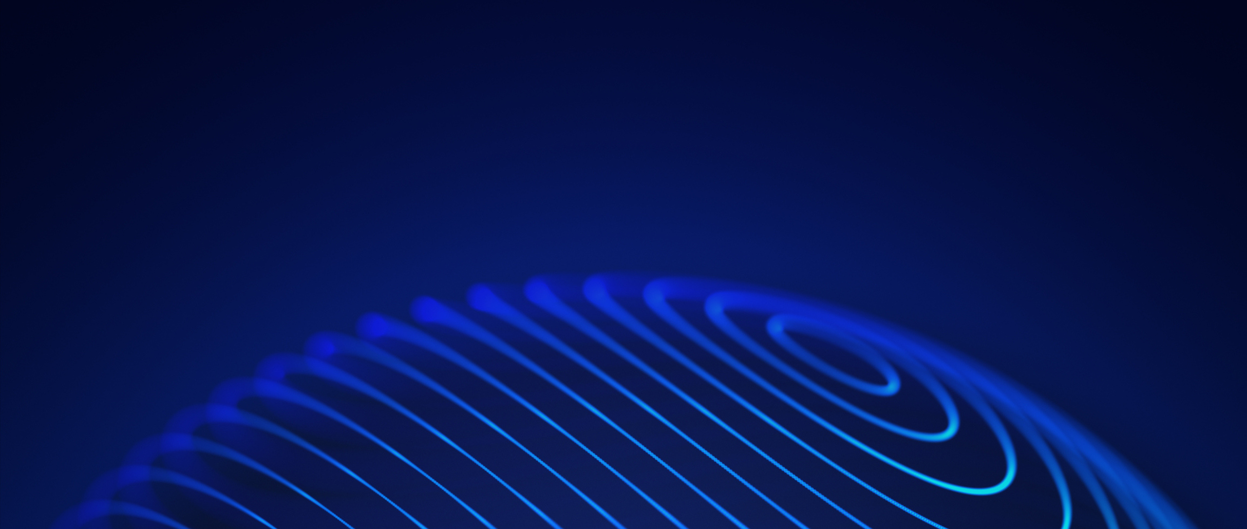 A dark blue gradient background with glowing blue lines forming a partial sphere pattern on the lower left. The image conveys a futuristic, digital feel.