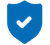 Blue shield with checkmark icon against a transparent background.